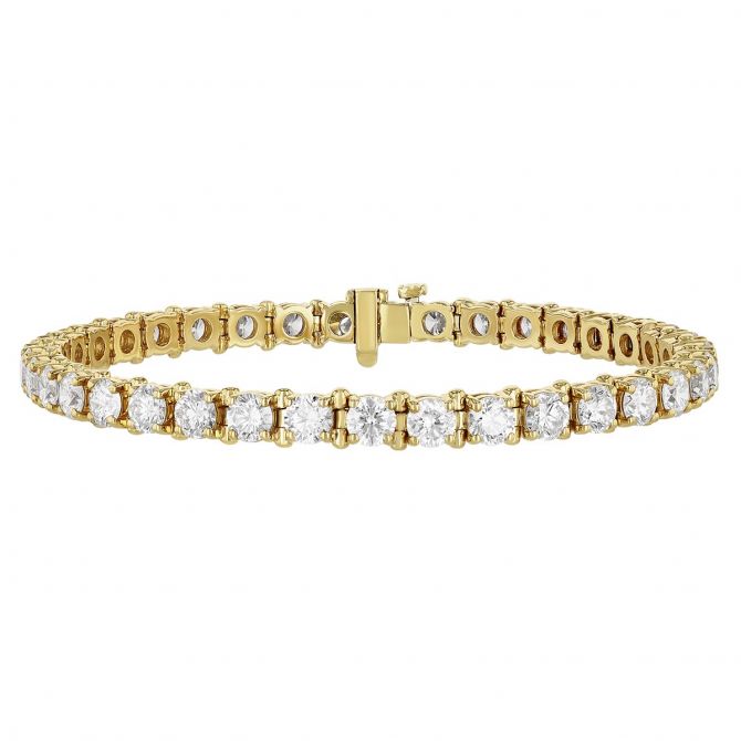 Round Diamond 4 Prong Tennis Bracelet in Yellow Gold, 6.75", 10.22 aptw