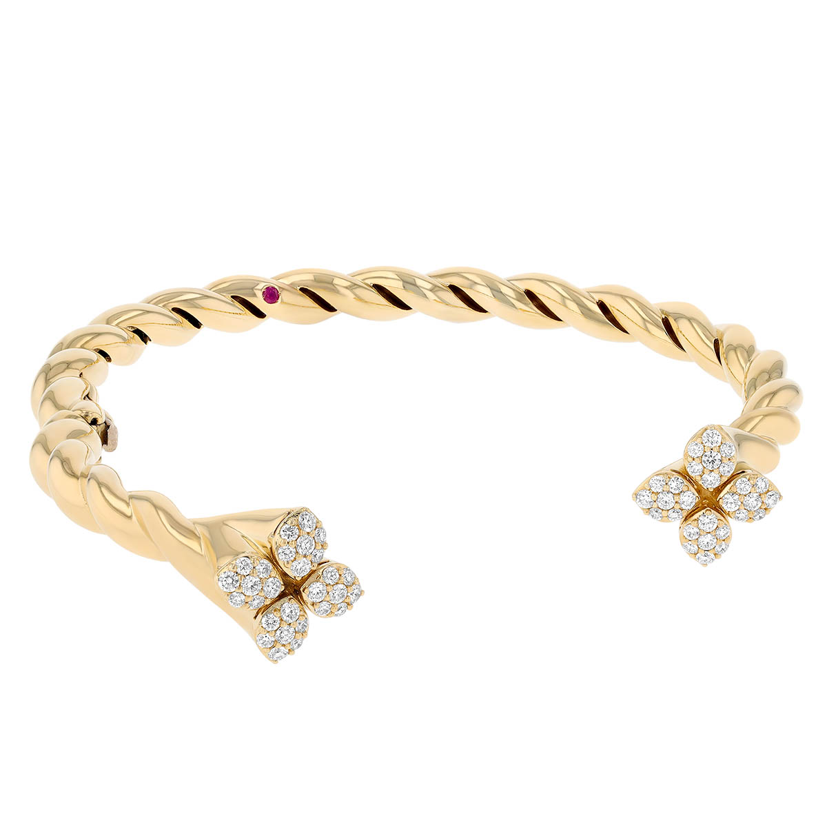 Roberto Coin Love in Verona Yellow Gold Twisted Bangle Bracelet with Diamond Pave Accent