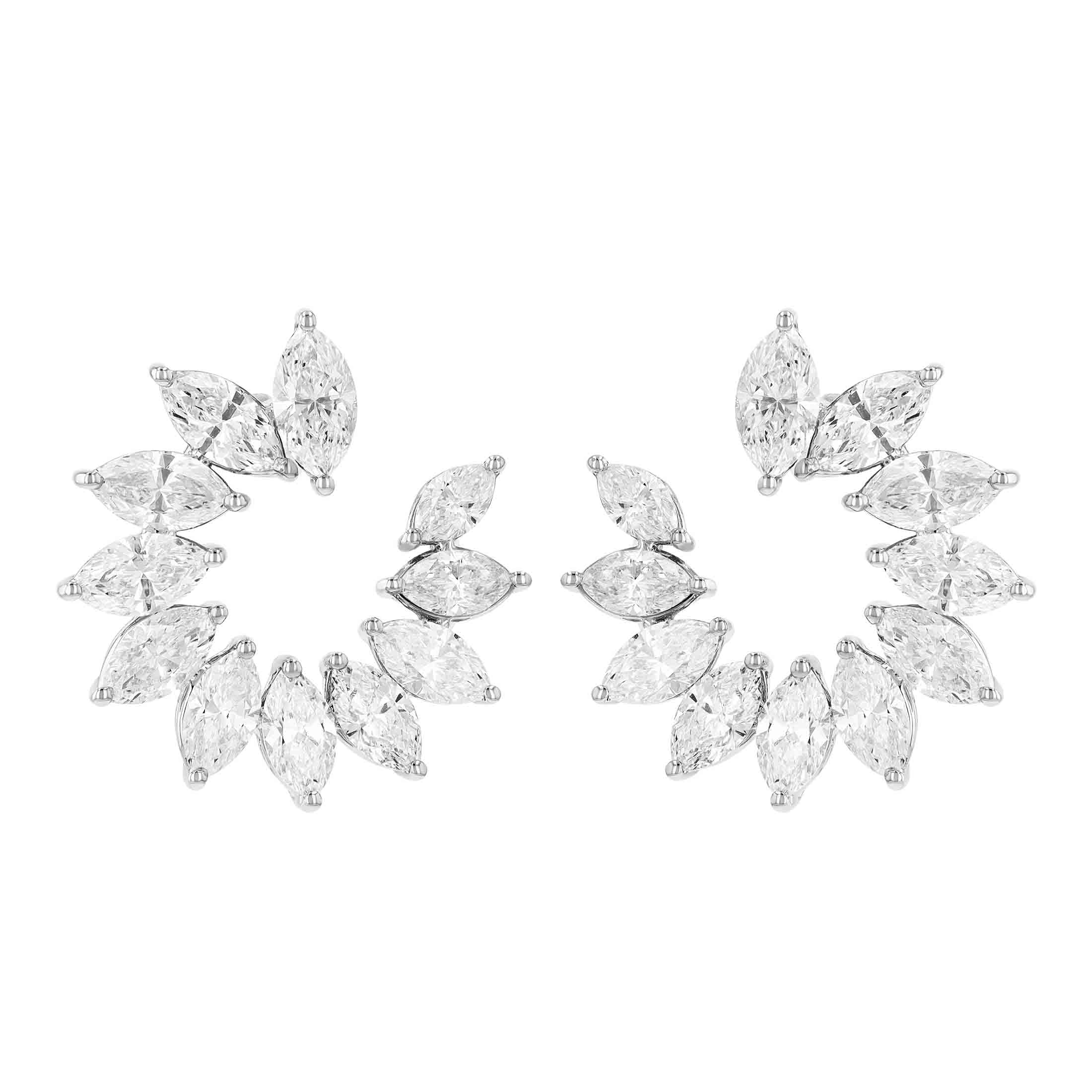 Marquise Diamond Open Circle Earrings in White Gold