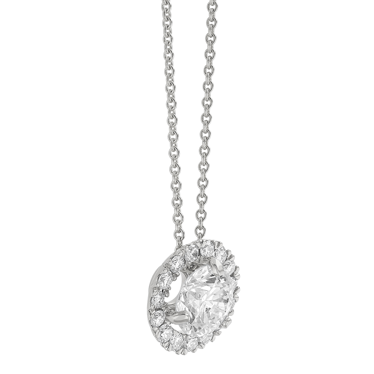 Round Diamond & Halo Pendant in White Gold, 18