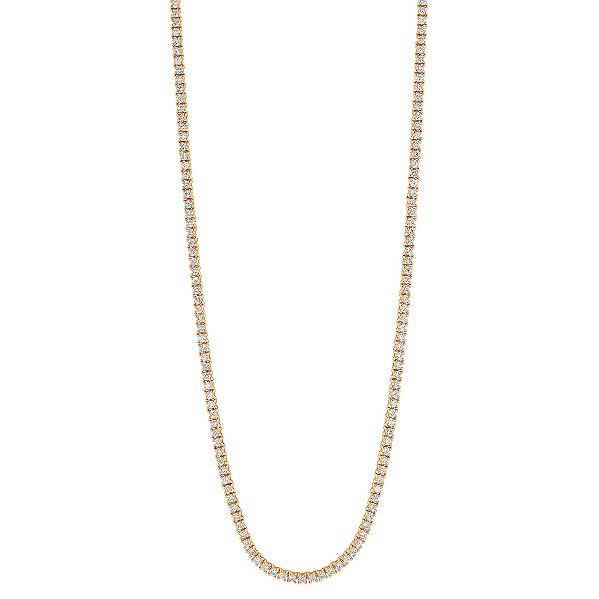 Round Diamond Tennis Necklace in Yellow Gold, 3.36 cttw