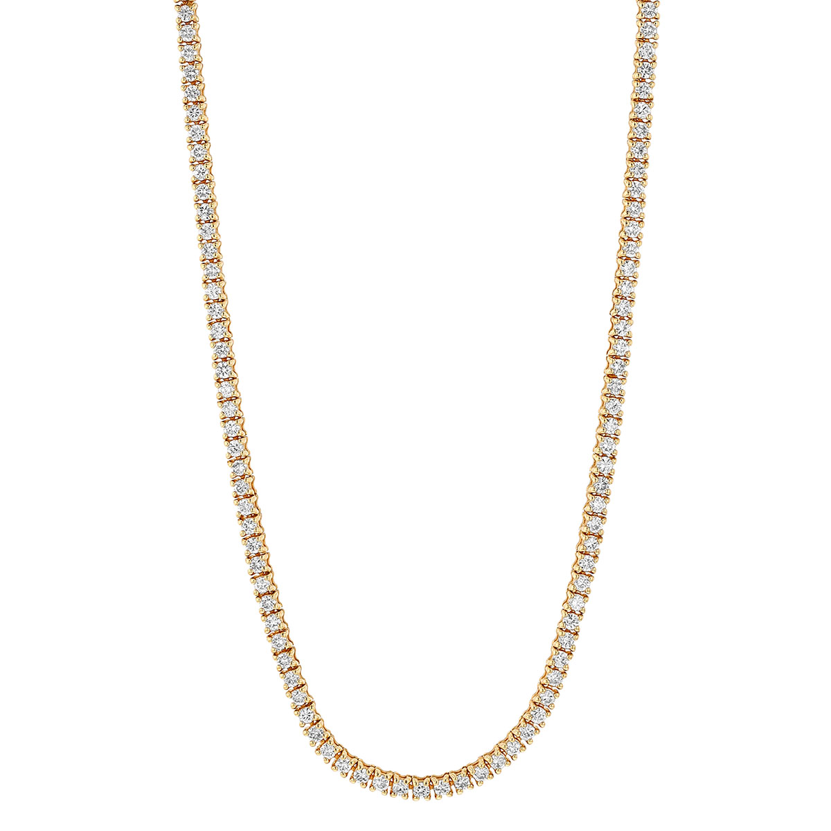 Round Diamond Tennis Necklace in Yellow Gold, 3.36 cttw
