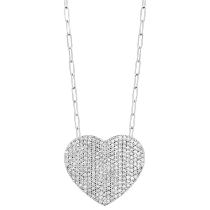 Phillips House Diamond Pavé Heart Pendant in White Gold, 18"