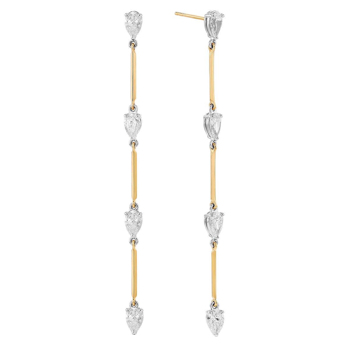 Phillips House Pear Diamond Long Drop Earrings in Yellow Gold