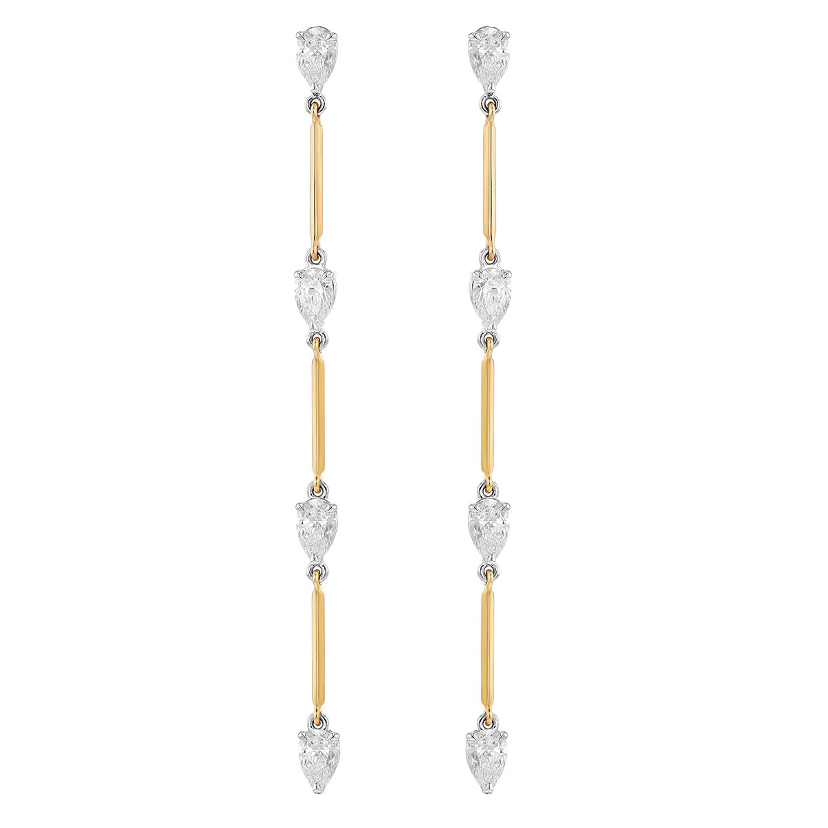 Phillips House Pear Diamond Long Drop Earrings in Yellow Gold