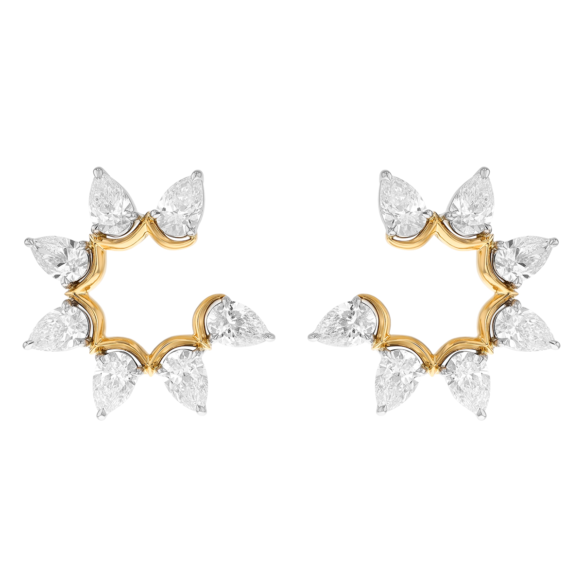 Phillips House Pear Diamond Fan Earrings in Yellow Gold