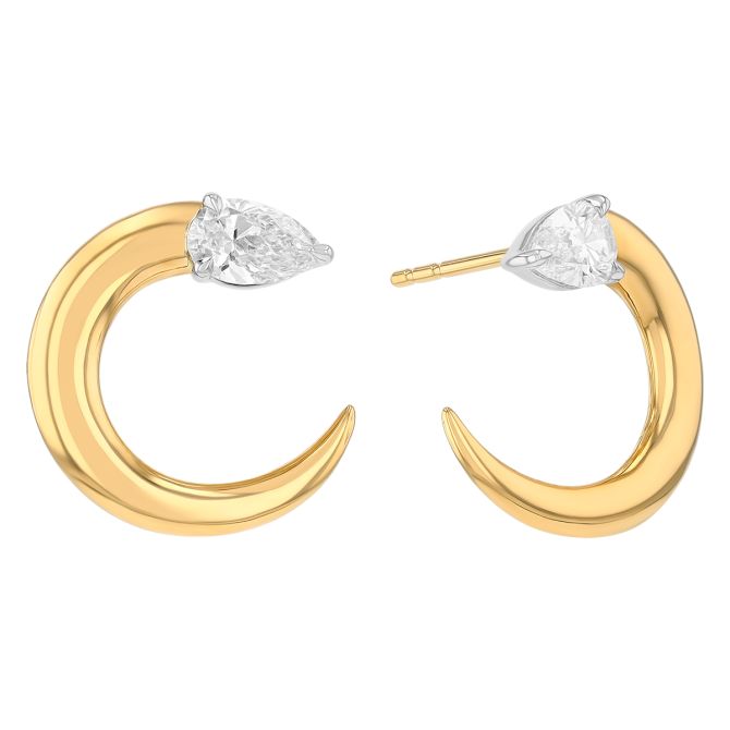 Phillips House Pear Diamond Crescent Fan Earrings in Yellow Gold