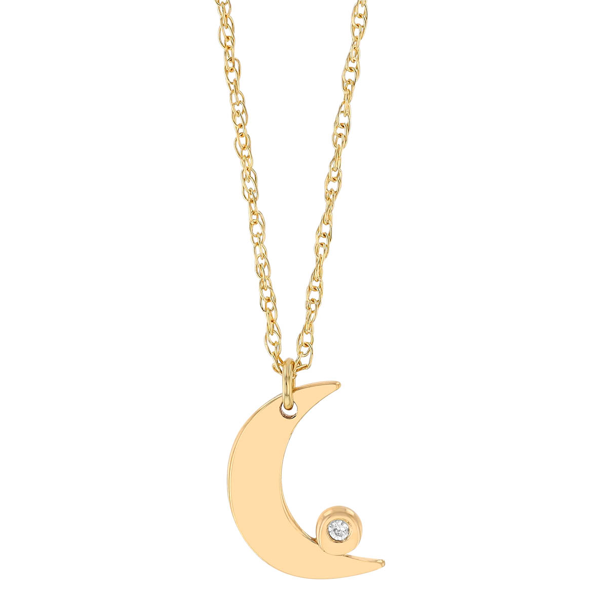 Yellow Gold Crescent Moon Pendant with Diamond Accent, 18