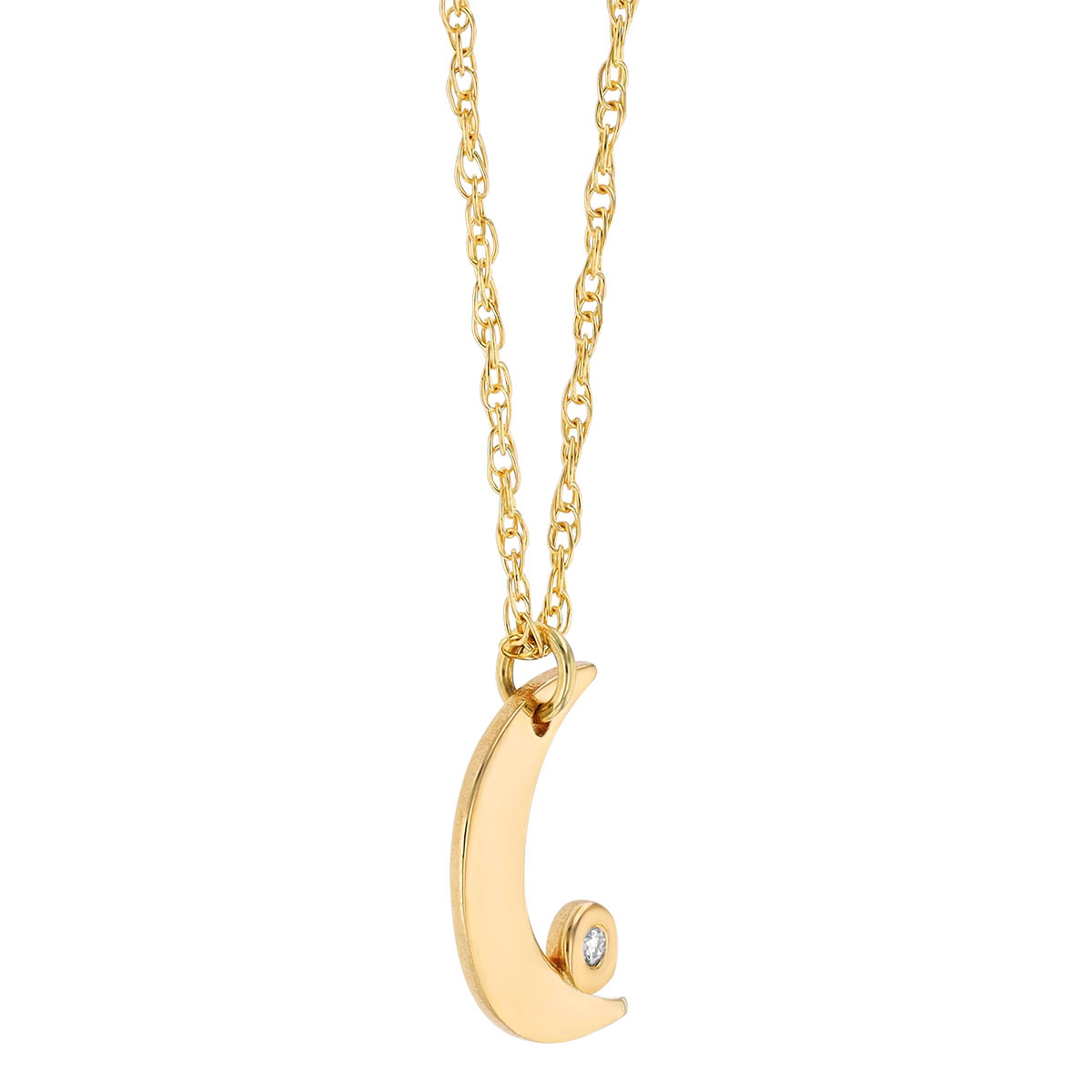Yellow Gold Crescent Moon Pendant with Diamond Accent, 18