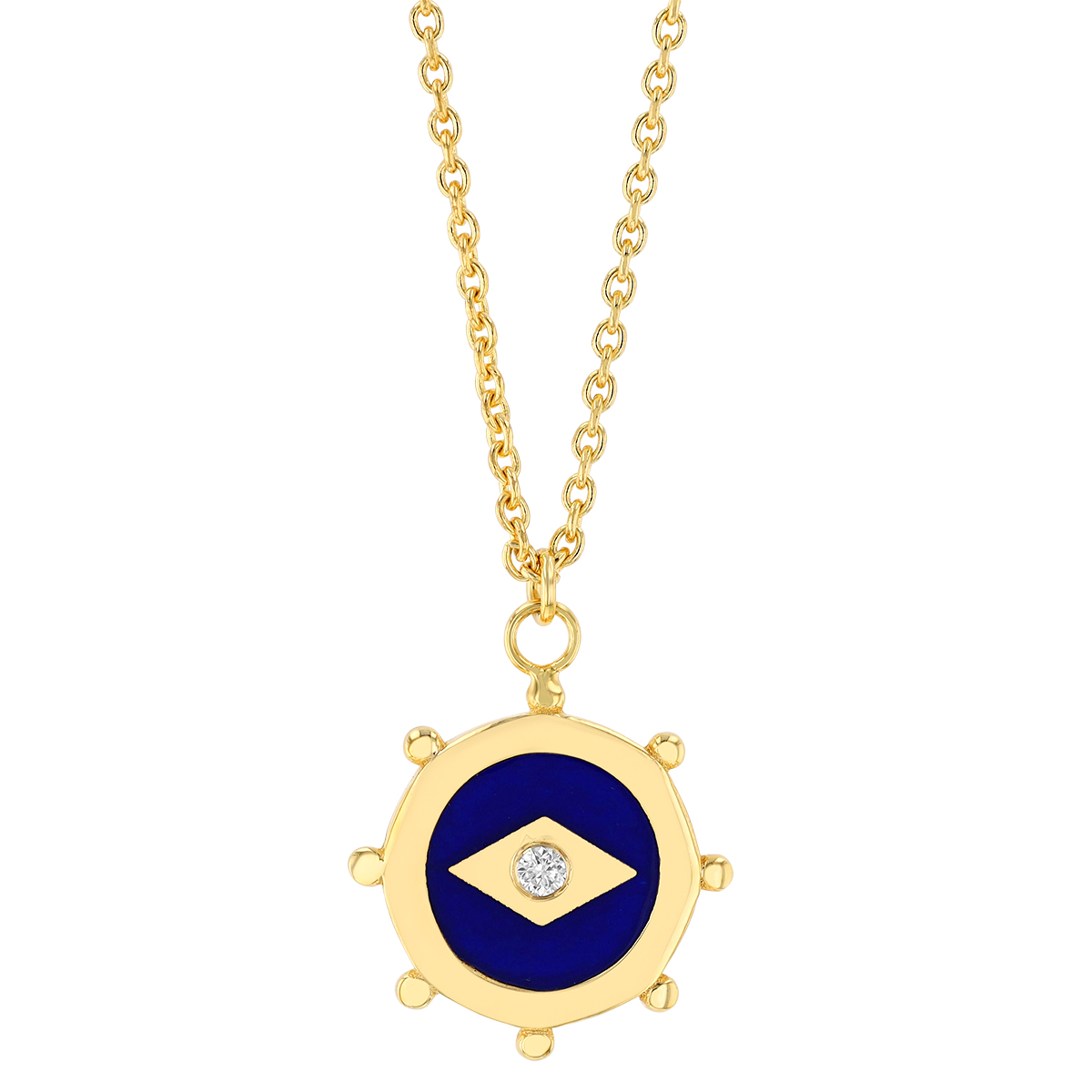 Diamond & Blue Enamel Circle Pendant in Yellow Gold, 18