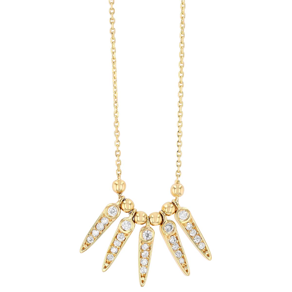 Diamond Spike & Beaded Necklace in Yellow Gold, 18