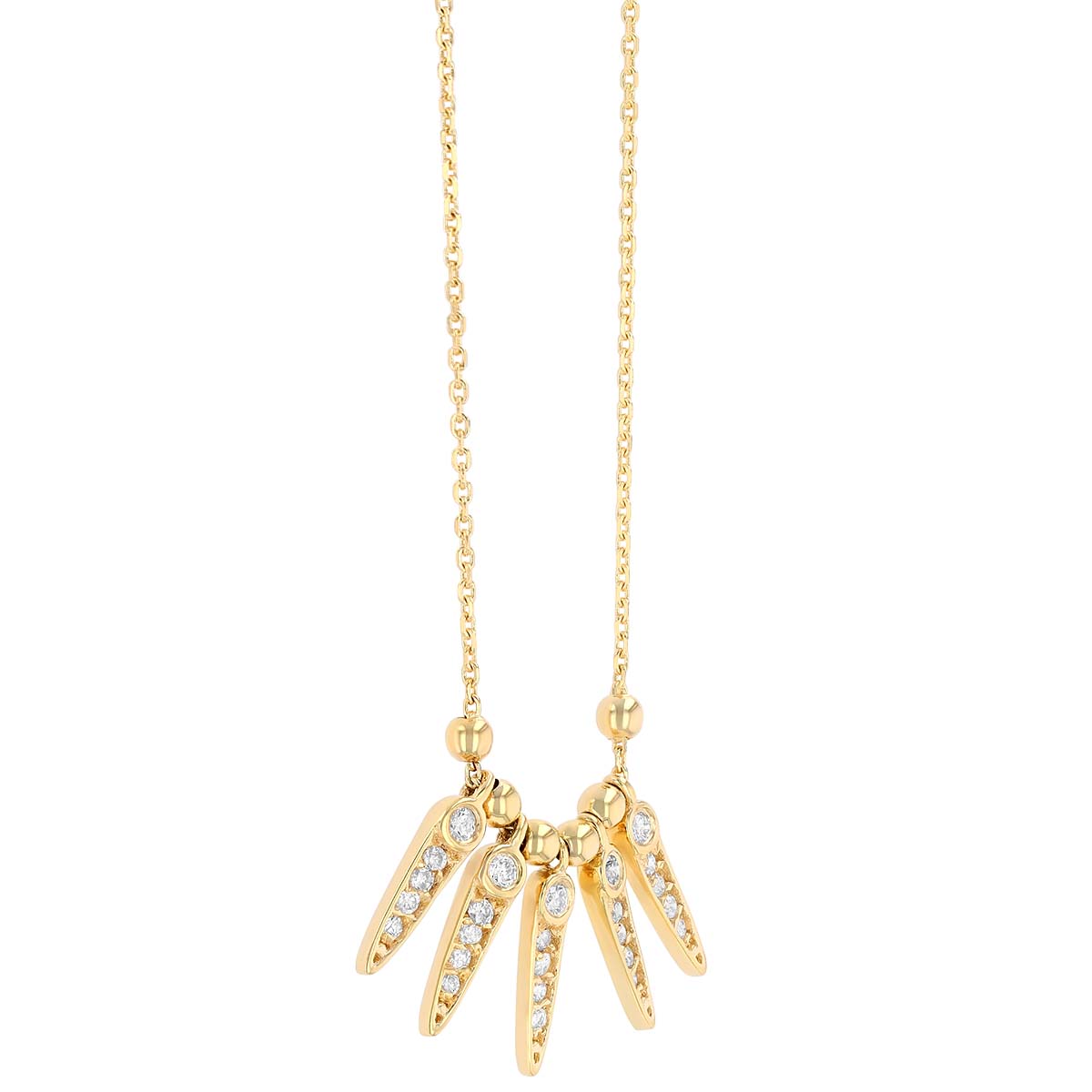 Diamond Spike & Beaded Necklace in Yellow Gold, 18