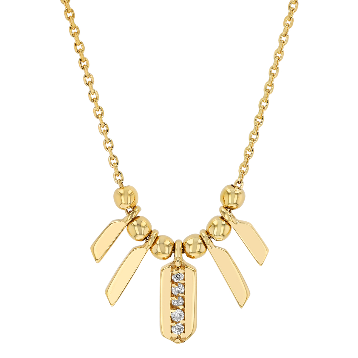 Diamond Column & Bead Necklace in Yellow Gold, 18