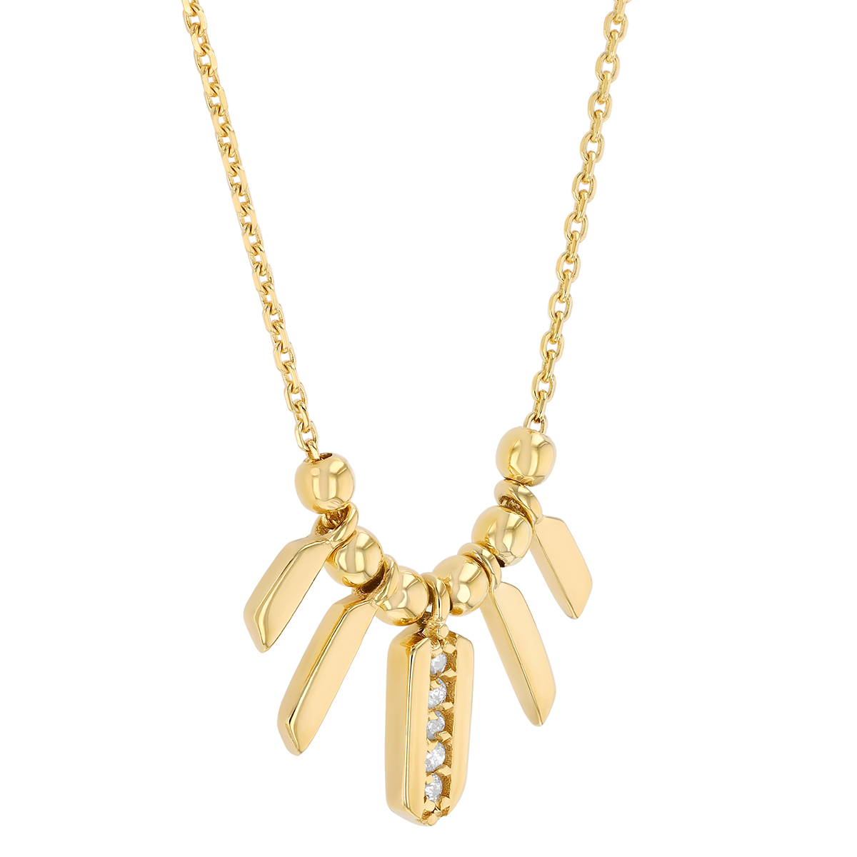 Diamond Column & Bead Necklace in Yellow Gold, 18