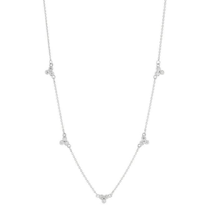 Diamond Trio Station Necklace in White Gold, 18", 0.16 cttw