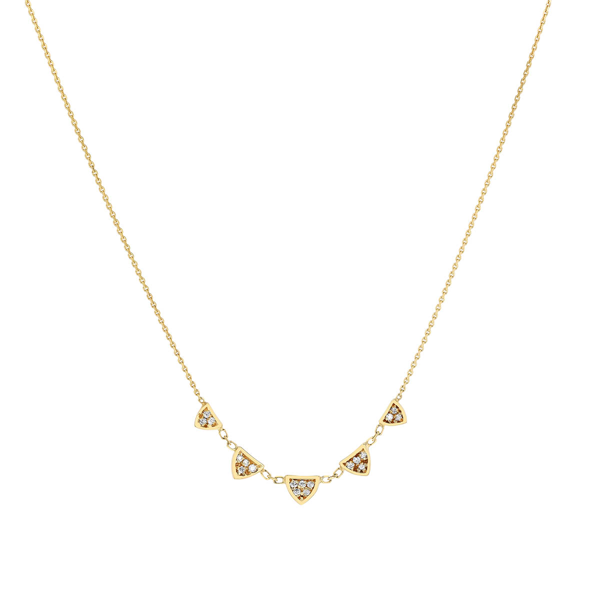 Diamond Pavé 5 Triangle Necklace in Yellow Gold, 18