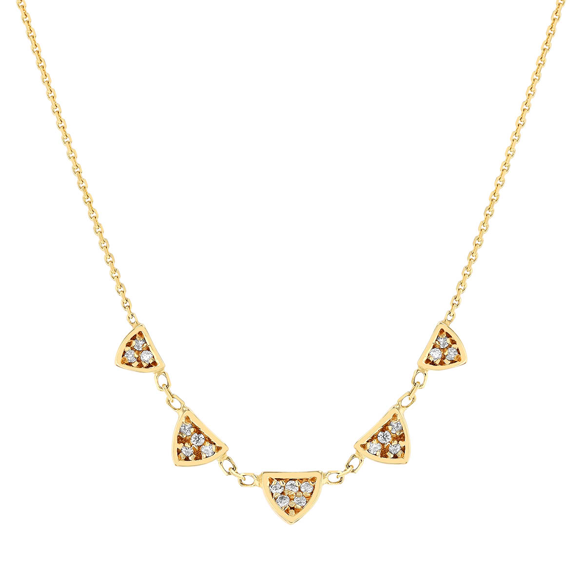 Diamond Pavé 5 Triangle Necklace in Yellow Gold, 18
