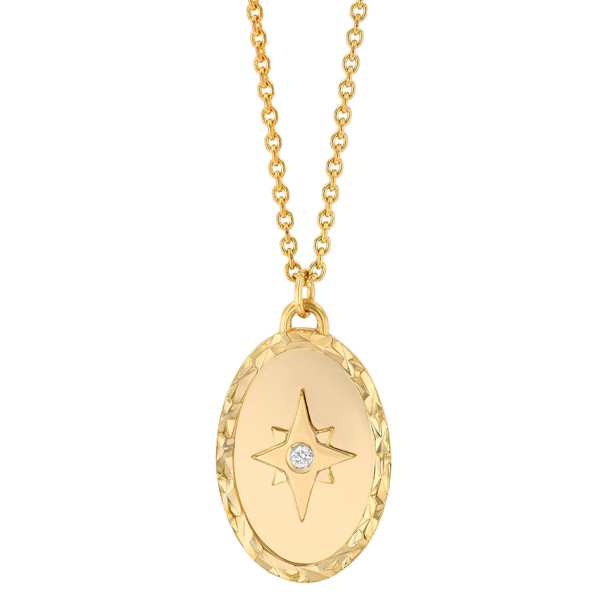 Diamond Guiding Star Oval Pendant in Yellow Gold, 20