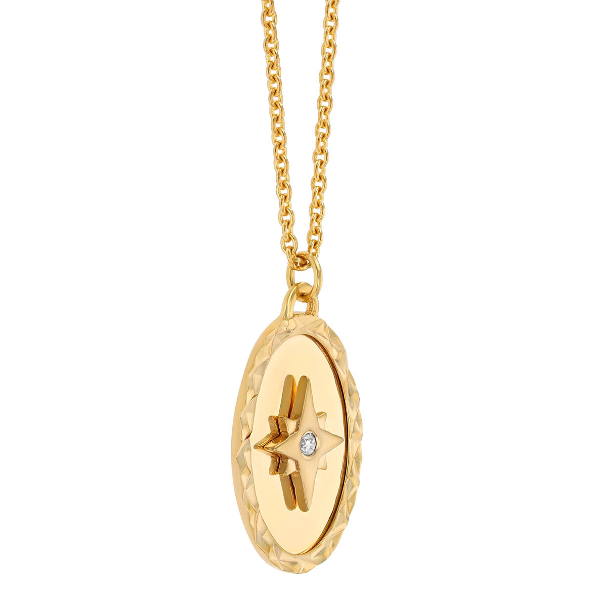 Diamond Guiding Star Oval Pendant in Yellow Gold, 20