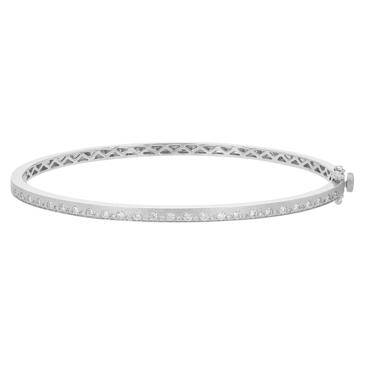 Diamond Flush Set Alternating Bangle Bracelet in Matte White Gold