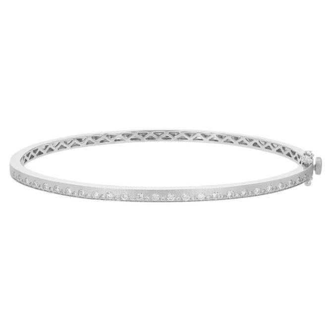 Diamond Flush Set Alternating Bangle Bracelet in Matte White Gold