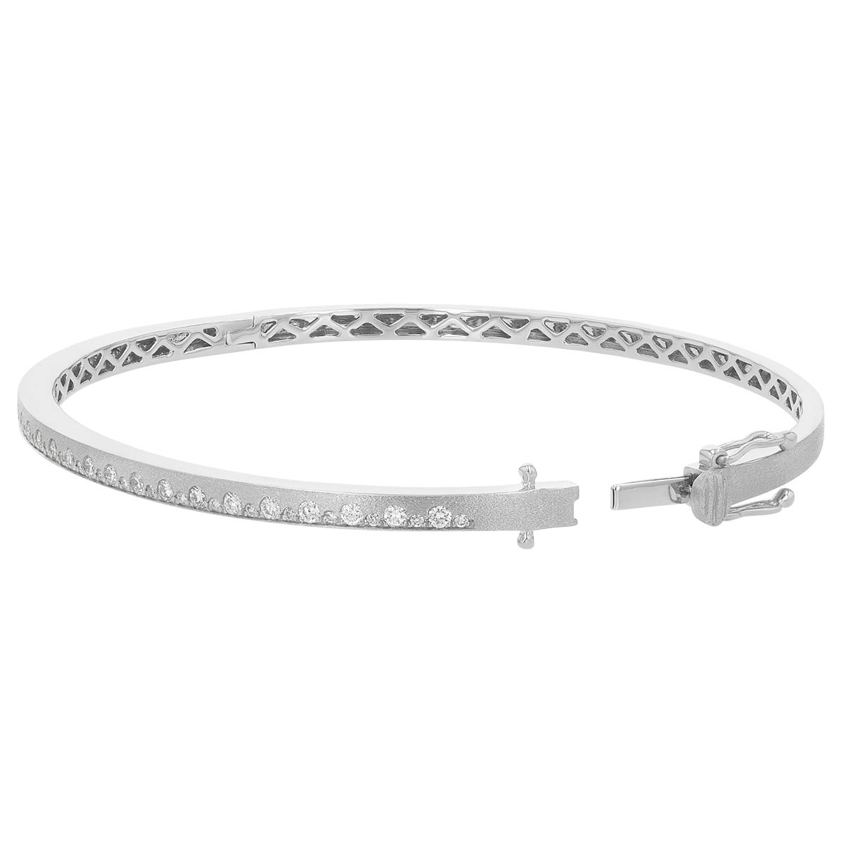 Diamond Flush Set Alternating Bangle Bracelet in Matte White Gold