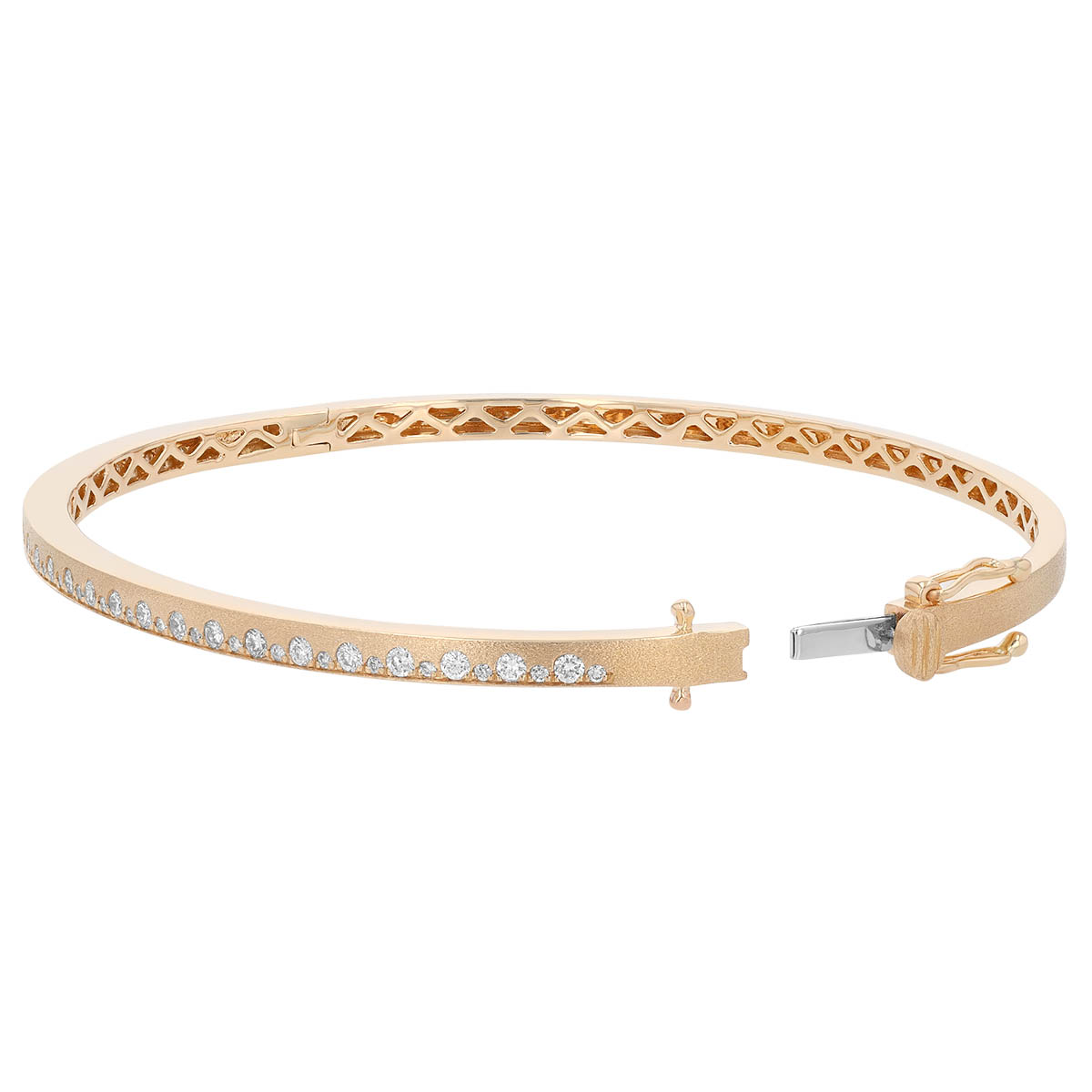 Diamond Flush Set Alternating Bangle Bracelet in Matte Yellow Gold