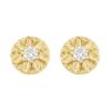 Diamond Flower Circle Stud Earrings in Yellow Gold