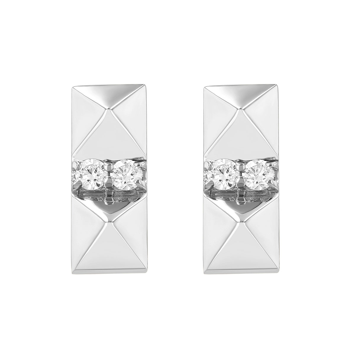 Double Diamond & Pyramid Bar Stud Earrings in White Gold