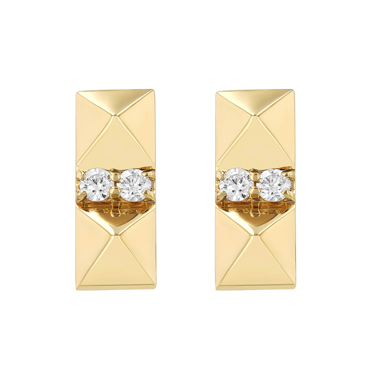 Double Diamond & Pyramid Bar Stud Earrings in Yellow Gold