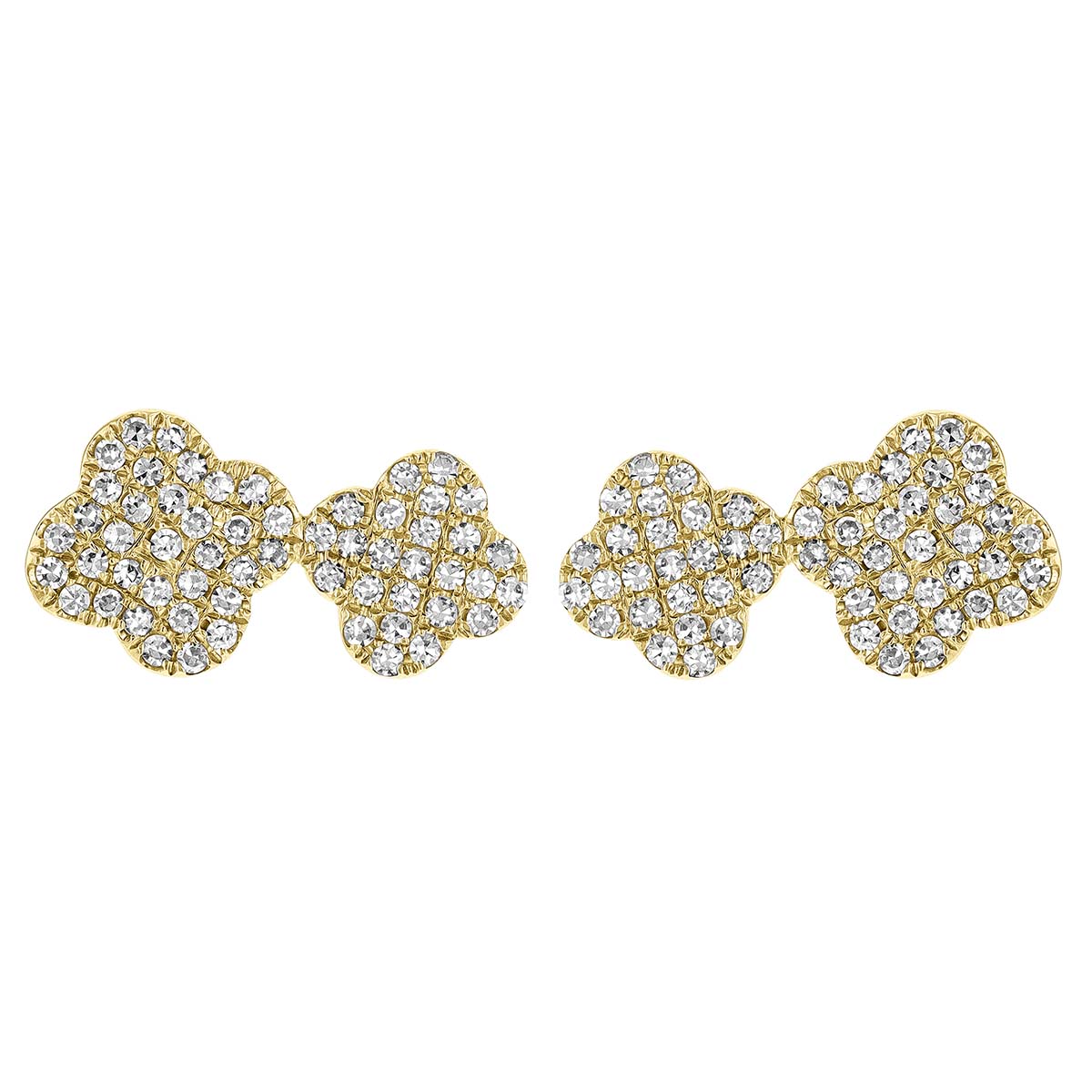 Diamond Pavé Double Clover Stud Earrings in Yellow Gold