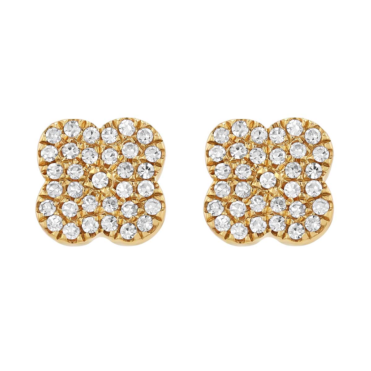 Diamond Pavé 4-Leaf Clover Stud Earrings in Yellow Gold