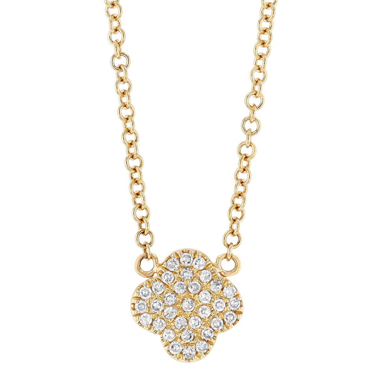 Diamond Pavé Dainty Clover Pendant in Yellow Gold, 18