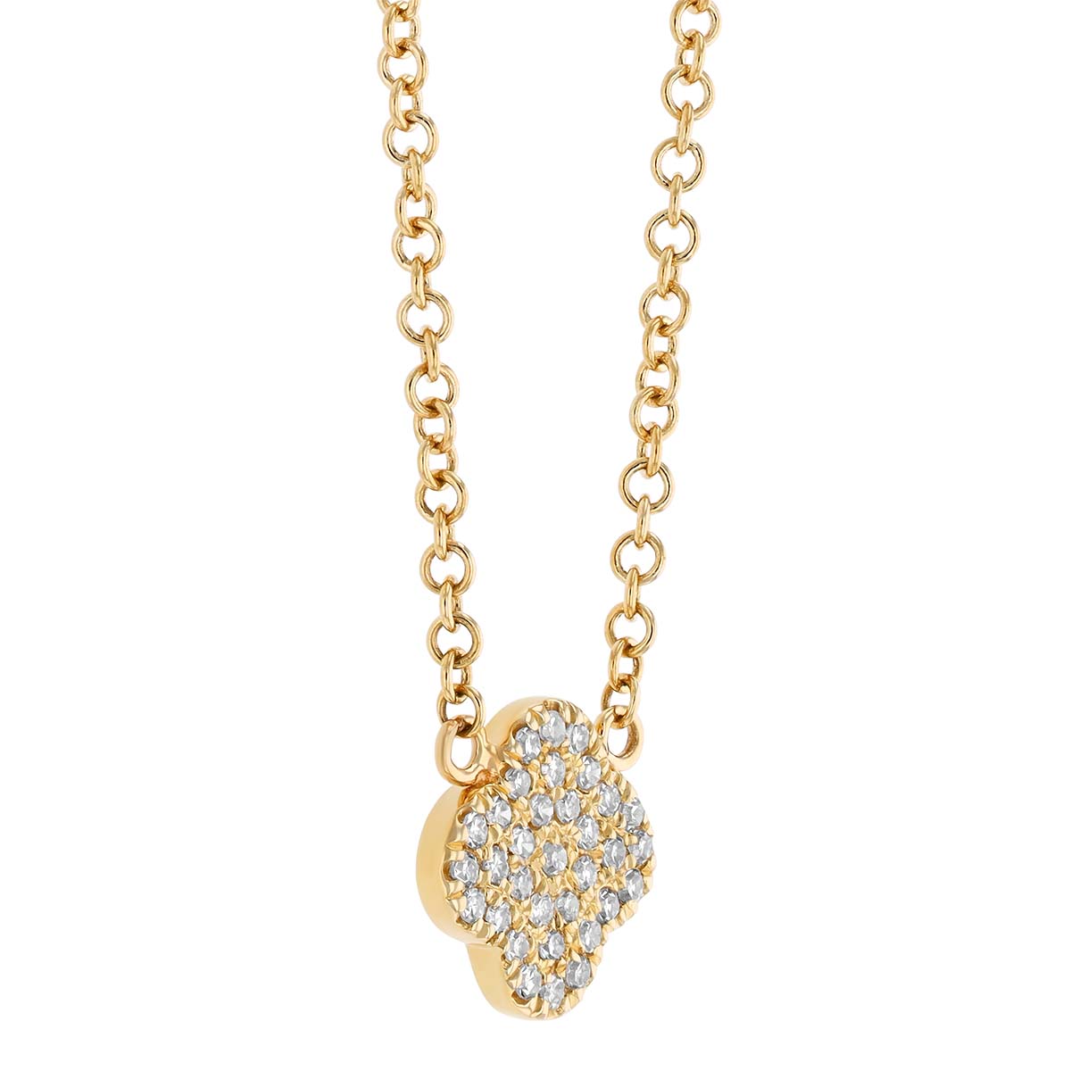 Diamond Pavé Dainty Clover Pendant in Yellow Gold, 18