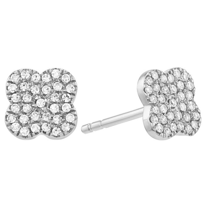 Diamond Pavé 4-Leaf Clover Stud Earrings in White Gold