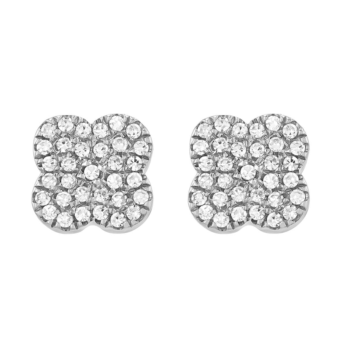 Diamond Pavé 4-Leaf Clover Stud Earrings in White Gold