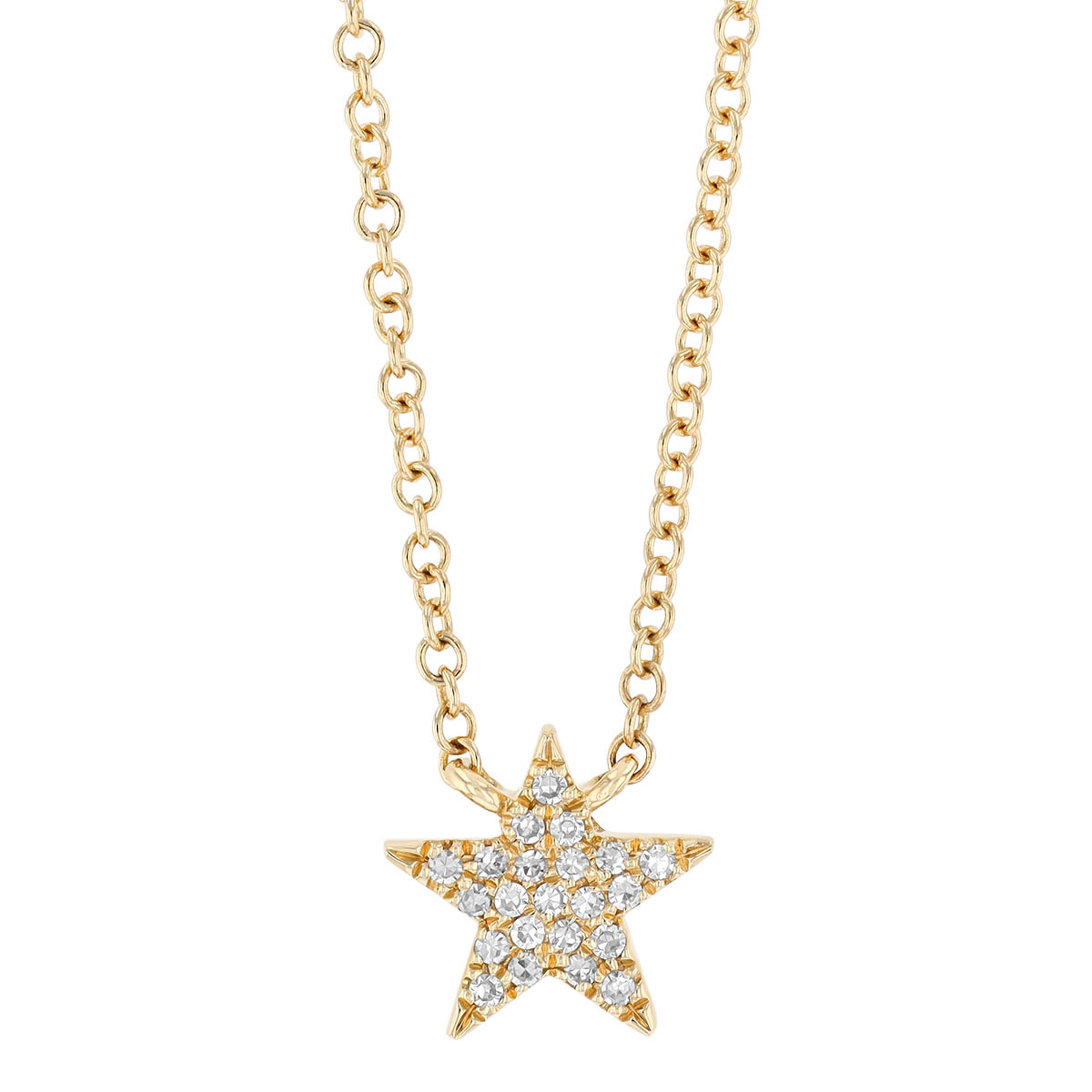 Diamond Pave Star Necklace in Yellow Gold, 18