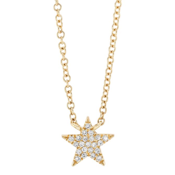 Diamond Pave Star Necklace in Yellow Gold, 18"