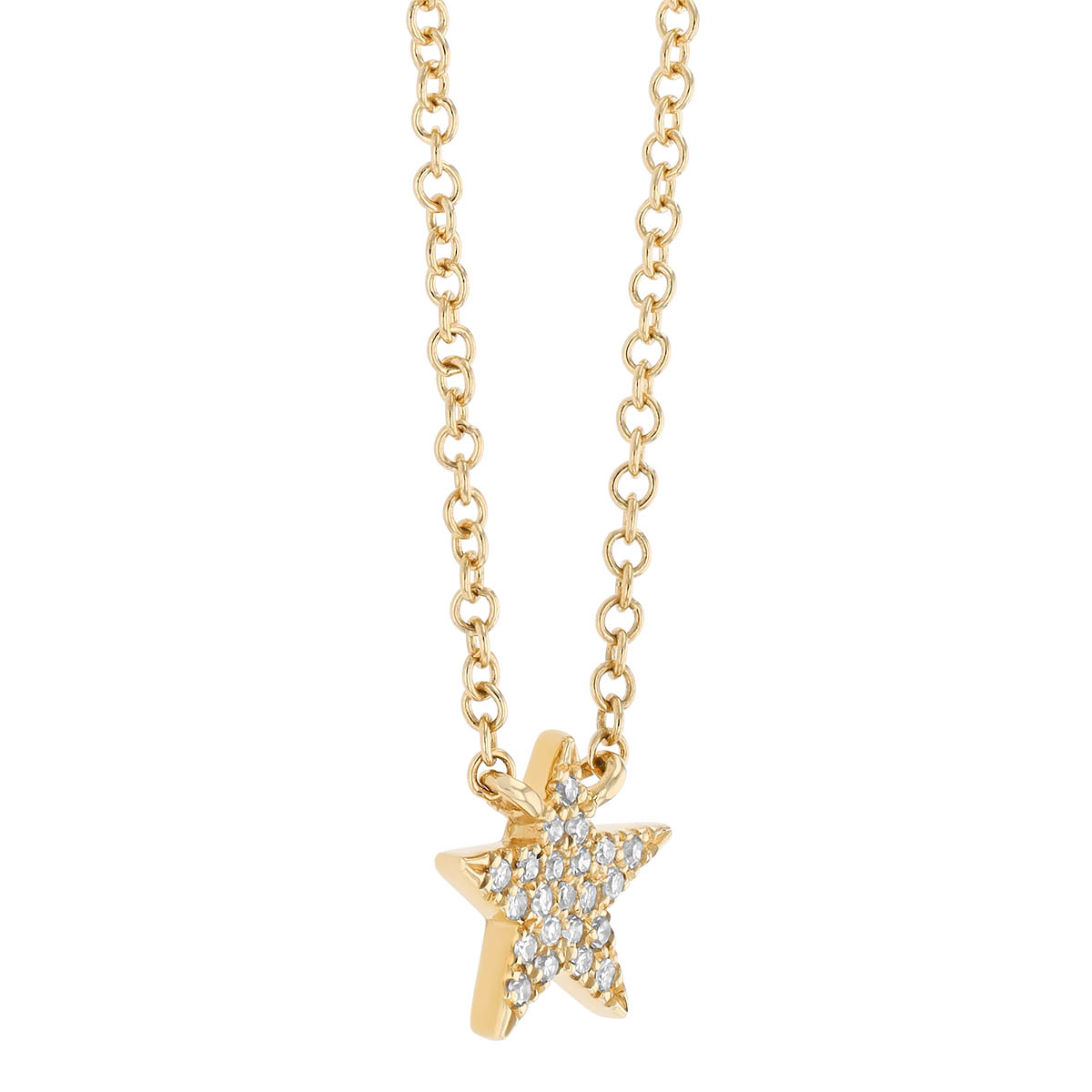 Diamond Pave Star Necklace in Yellow Gold, 18
