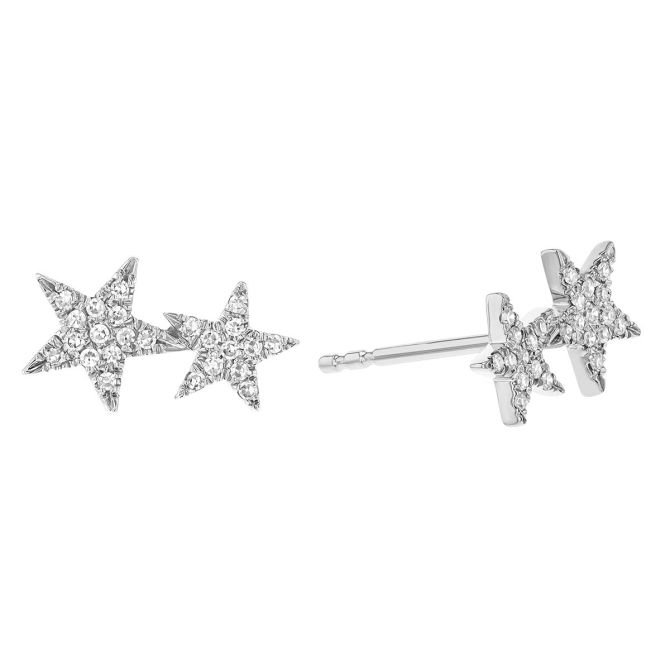 Diamond Pavé Double Star Stud Earrings in White Gold