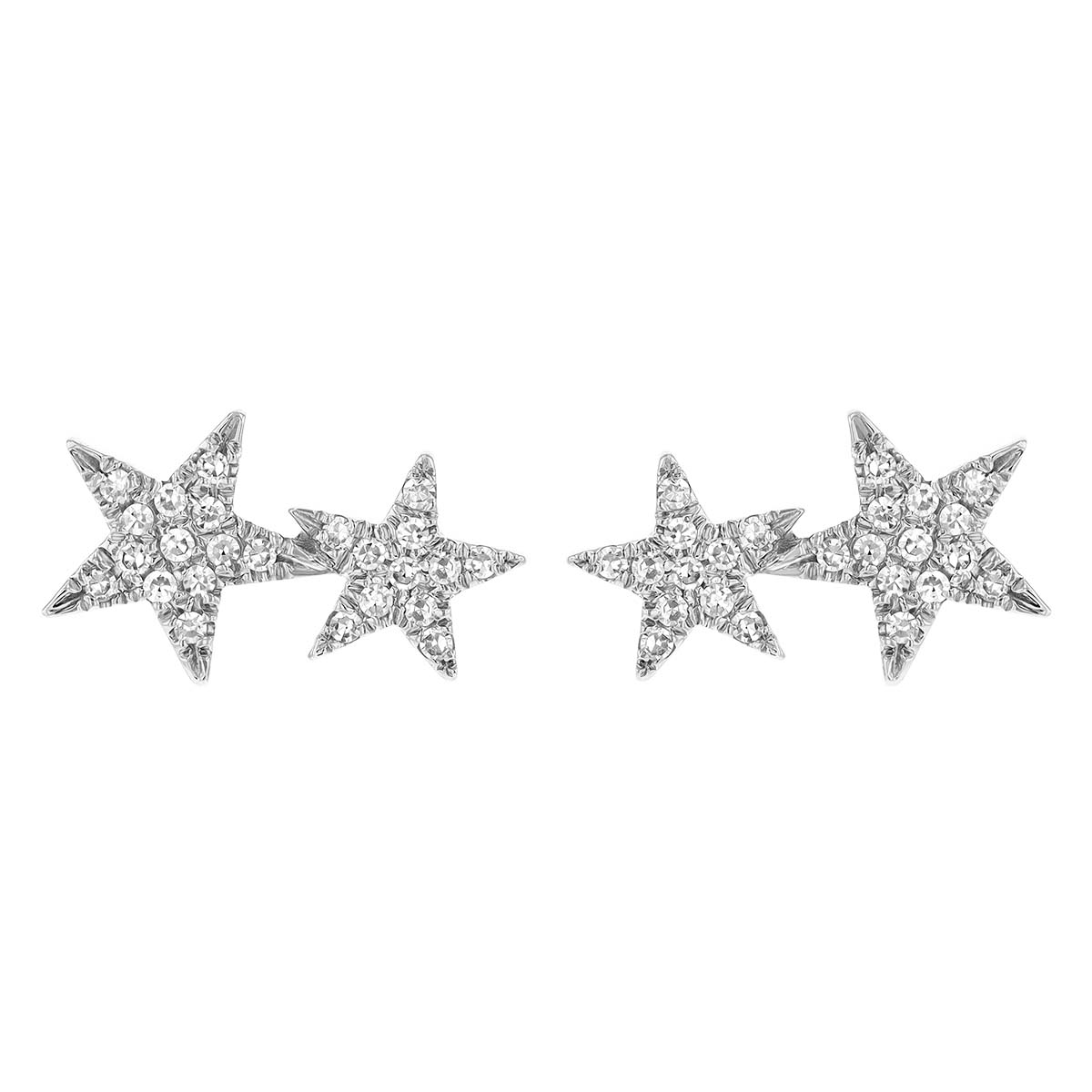 Diamond Pavé Double Star Stud Earrings in White Gold