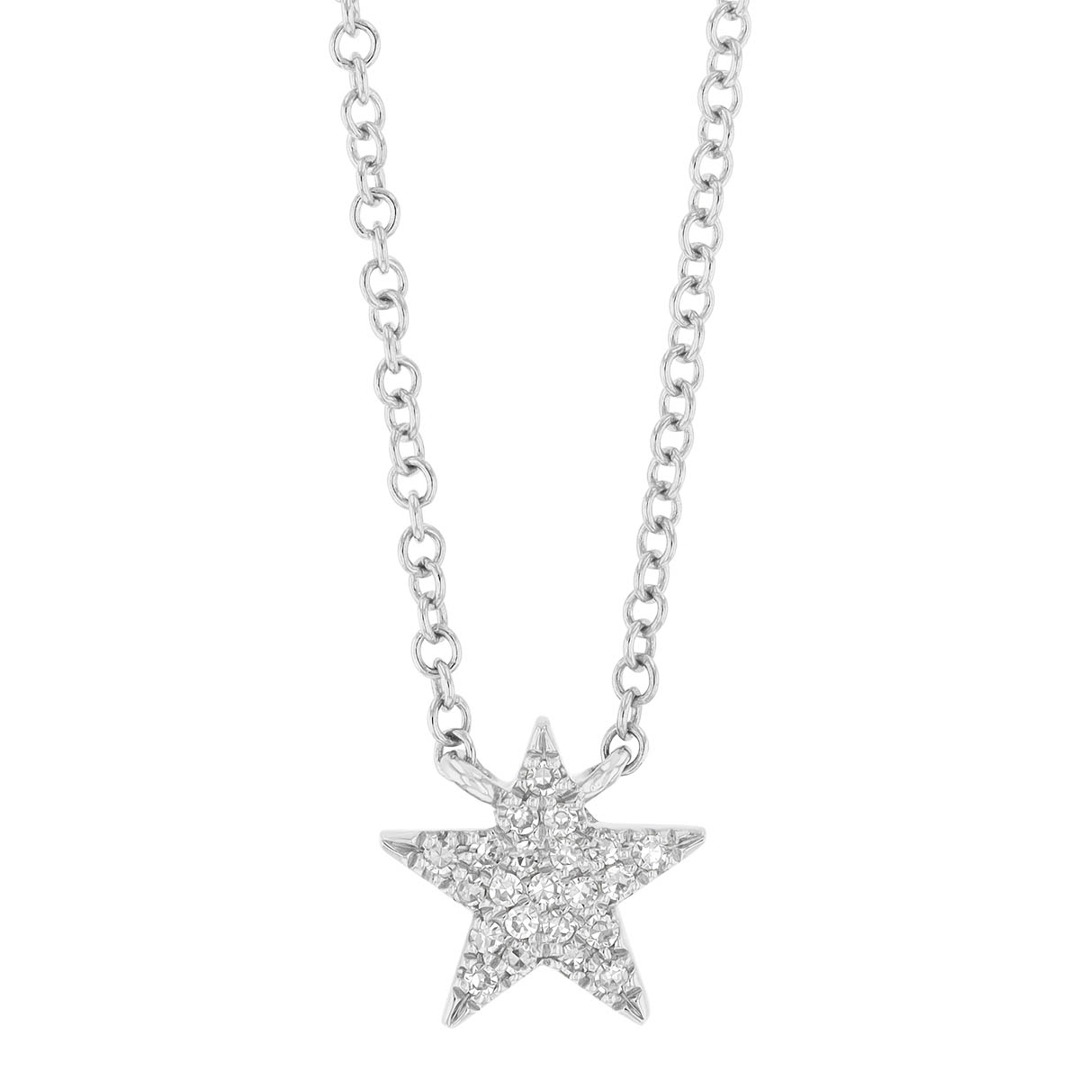 Diamond Pave Star Necklace in White Gold, 18