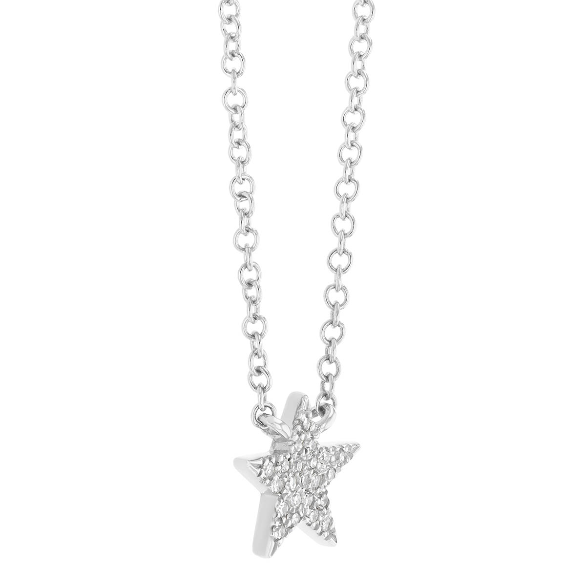Diamond Pave Star Necklace in White Gold, 18