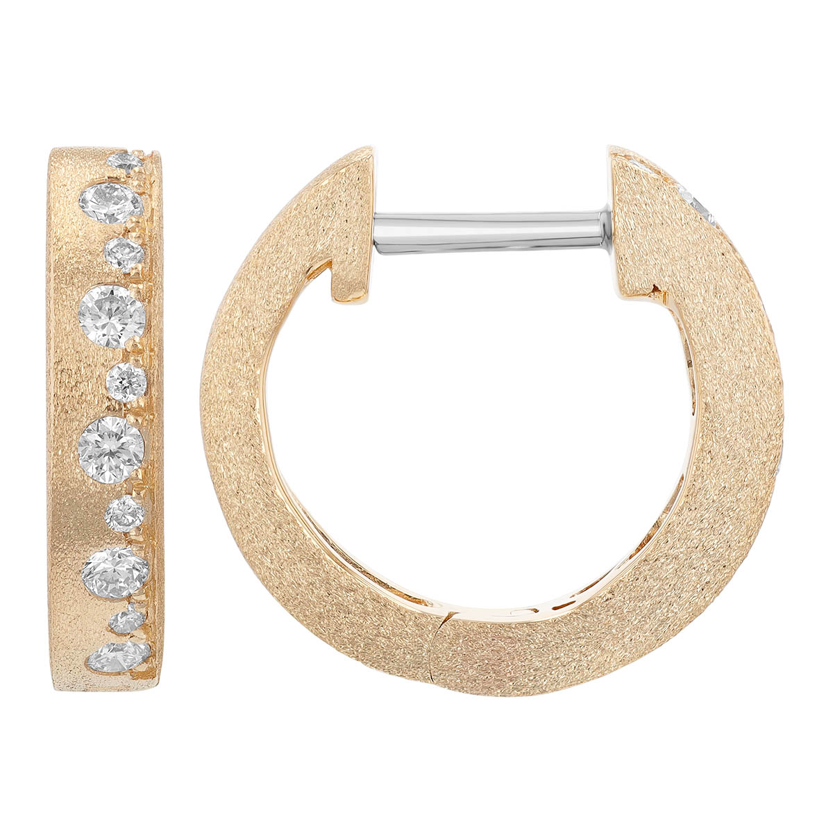 Diamond Flush Set Alternating Huggie Hoop Earrings in Matte Yellow Gold