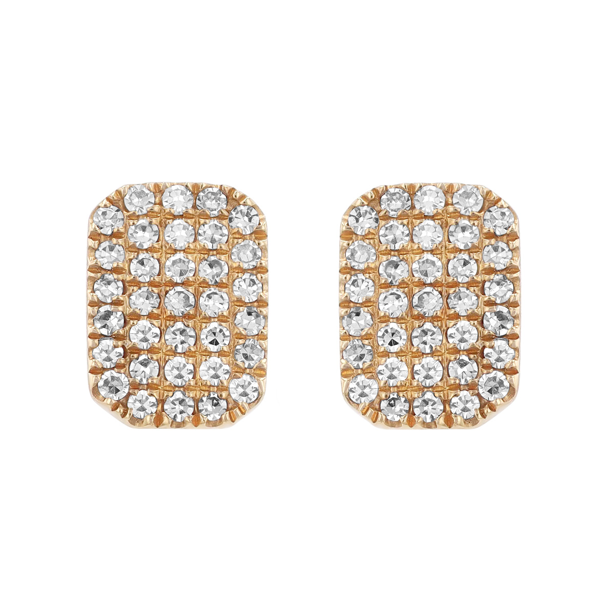 Diamond Pavé Dainty Rectangle Stud Earrings in Yellow Gold