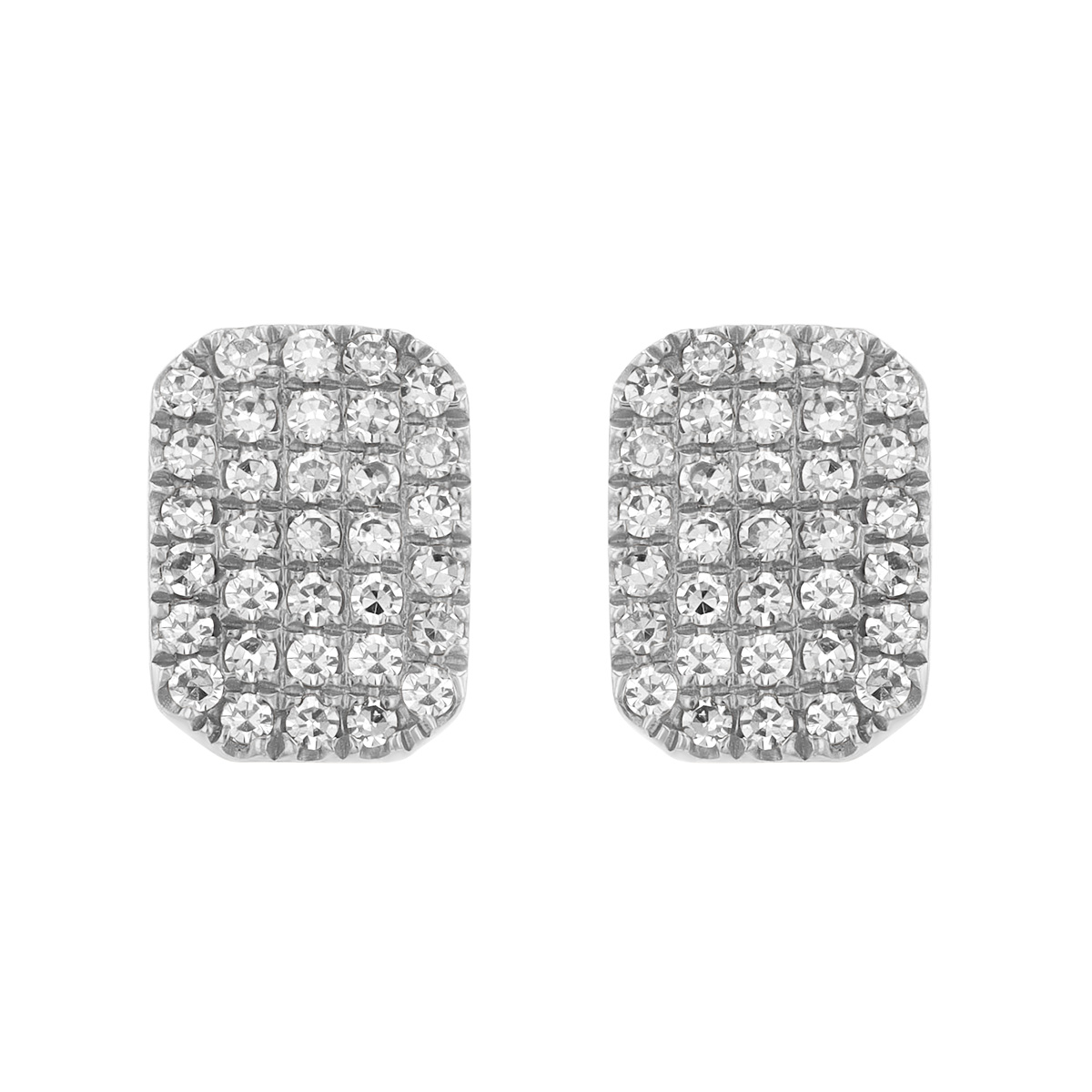 Diamond Pavé Dainty Rectangle Stud Earrings in White Gold