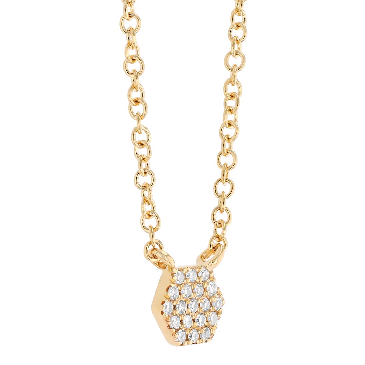 Diamond Pavé Dainty Hexagon Pendant in Yellow Gold