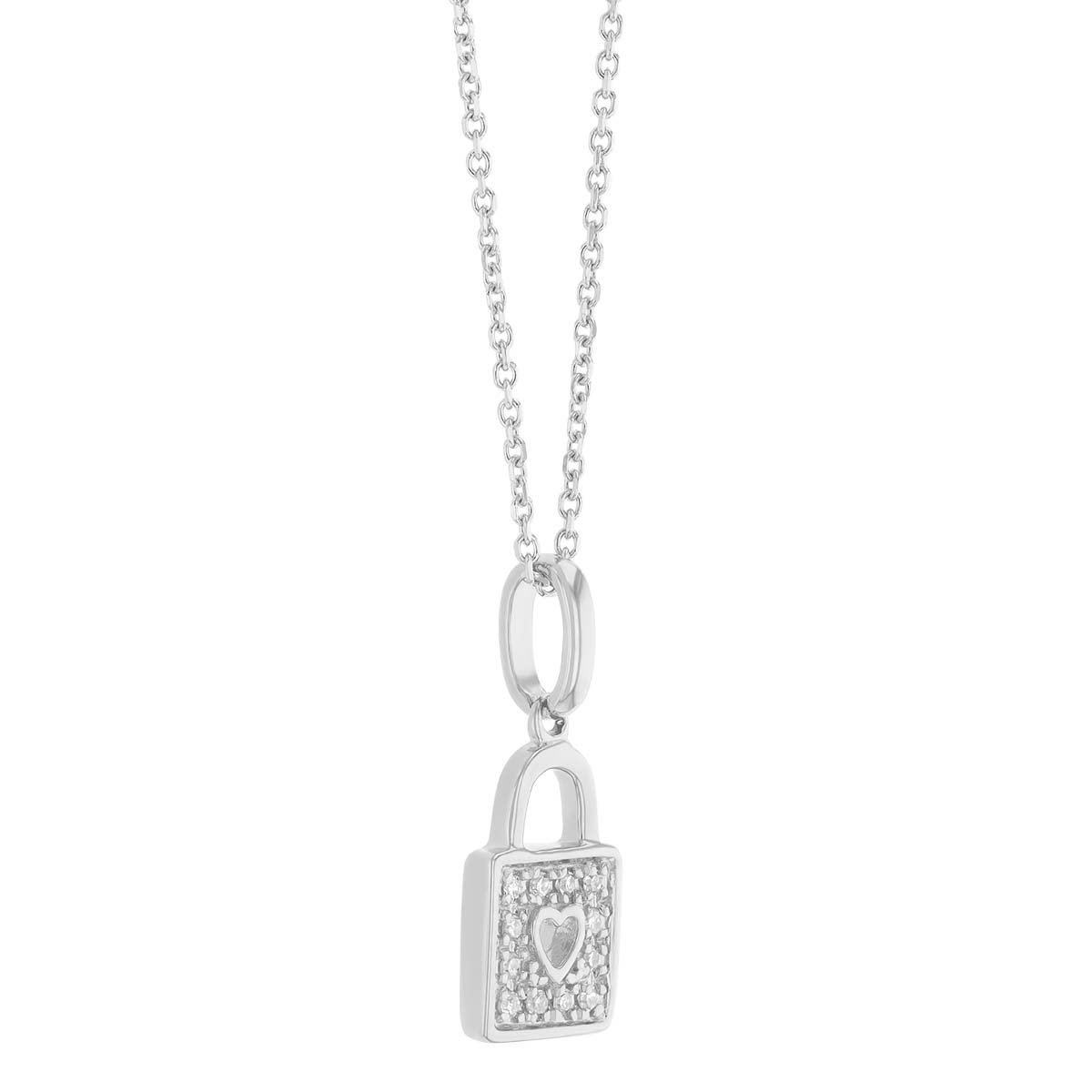 Diamond Heart Lock Pendant in White Gold
