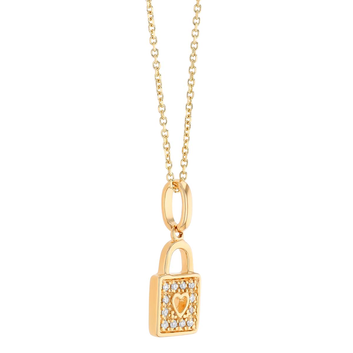 Diamond Heart Lock Pendant in Yellow Gold