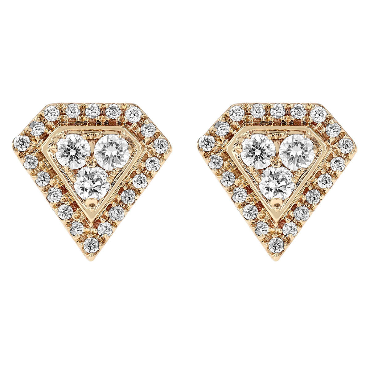 Diamond Shaped Cluster Stud Earrings in Yellow Gold